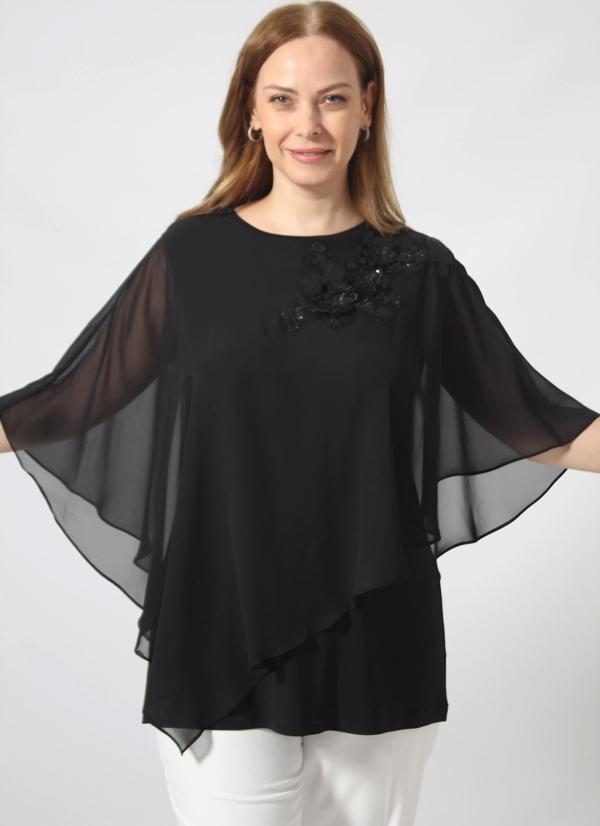 5040 Pul Payet Aplikli Şifon Kombin Büyük Beden Şık Bluz - Image 1