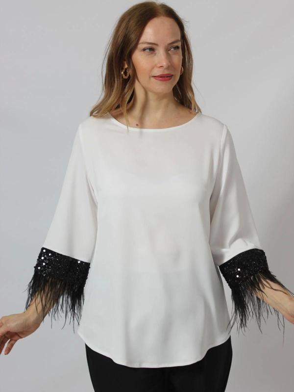 3270 KOLU TÜYLÜ PULLU İPEK SATEN ŞIK BÜYÜK BEDEN BLUZ - Image 1