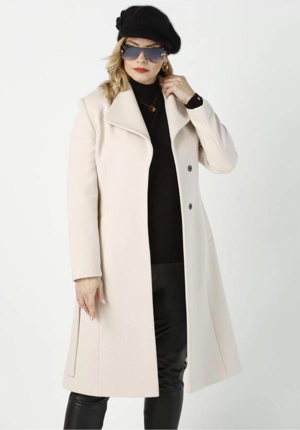 923 Kadın Büyük Beden Mendil Yaka Kaban Ekru - Image 1