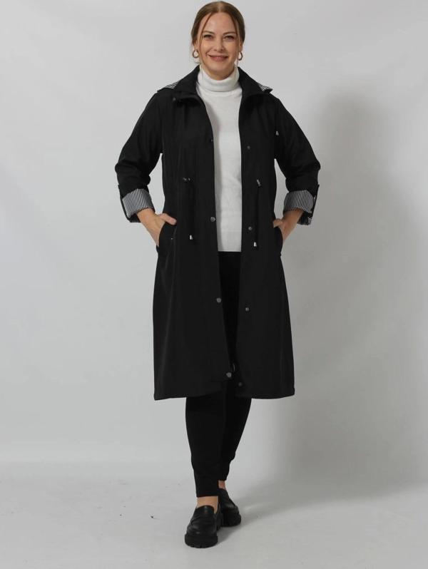 UZUN ASTAR DETAYLI BONDİT TRENÇKOT SİYAH - Image 1