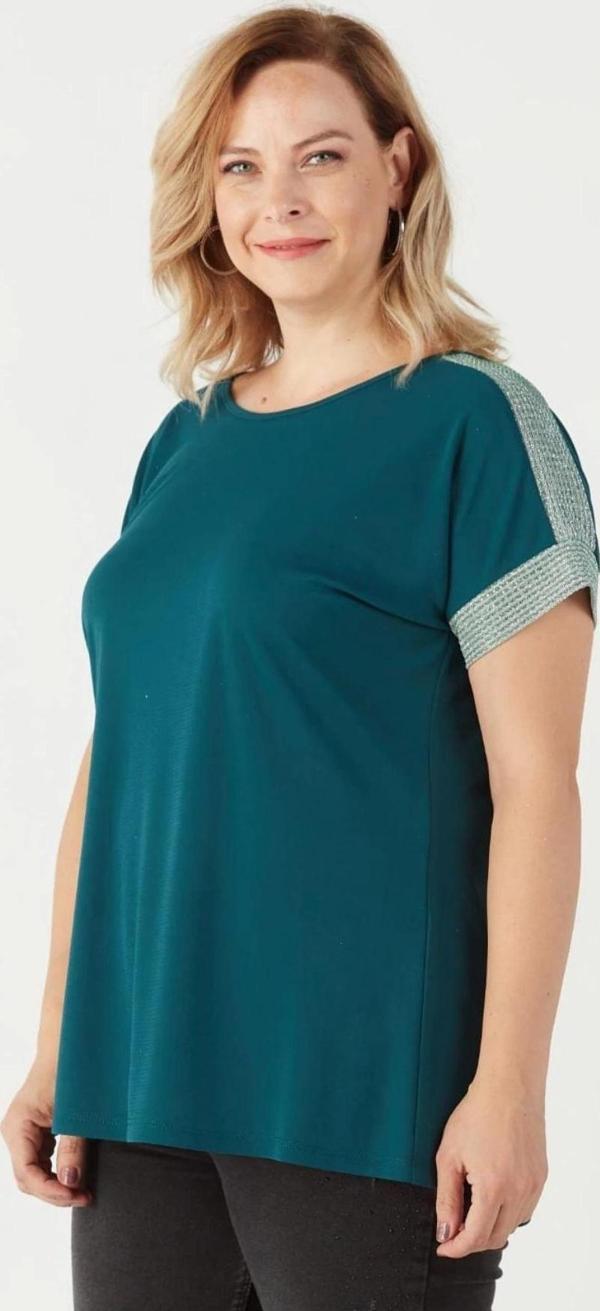 3236 Parlak Omuz Detaylı Esnek Büyük Beden Şık Bluz Petrol - Image 1