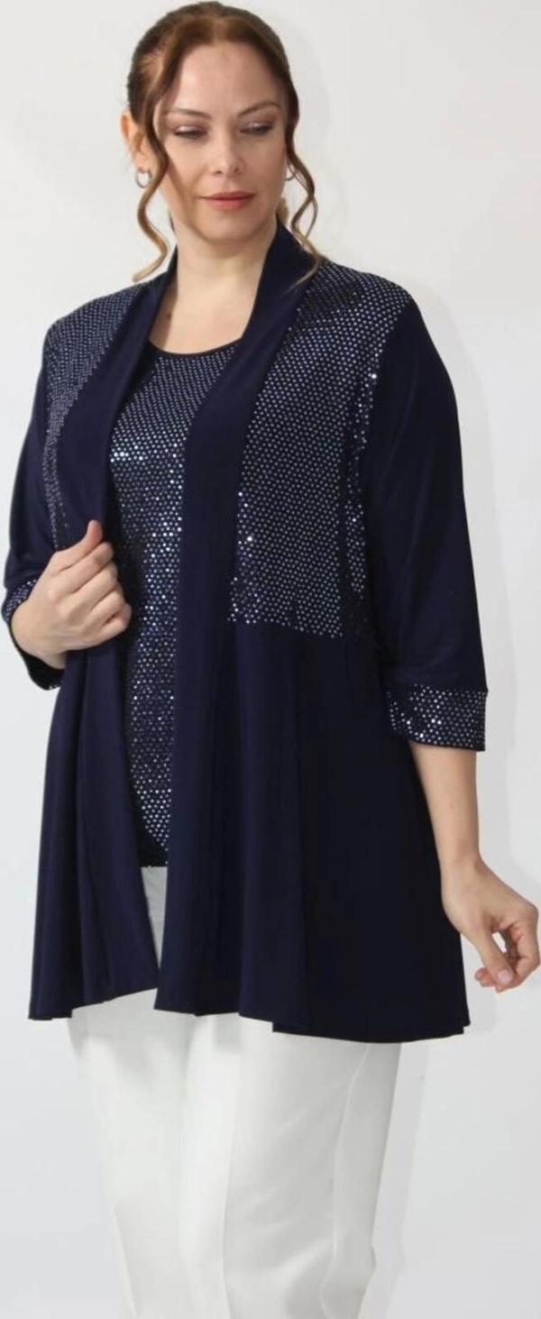 4036 Lacivert 2'li Atlet-ceket Büyük Beden Parlak Takım - Image 1