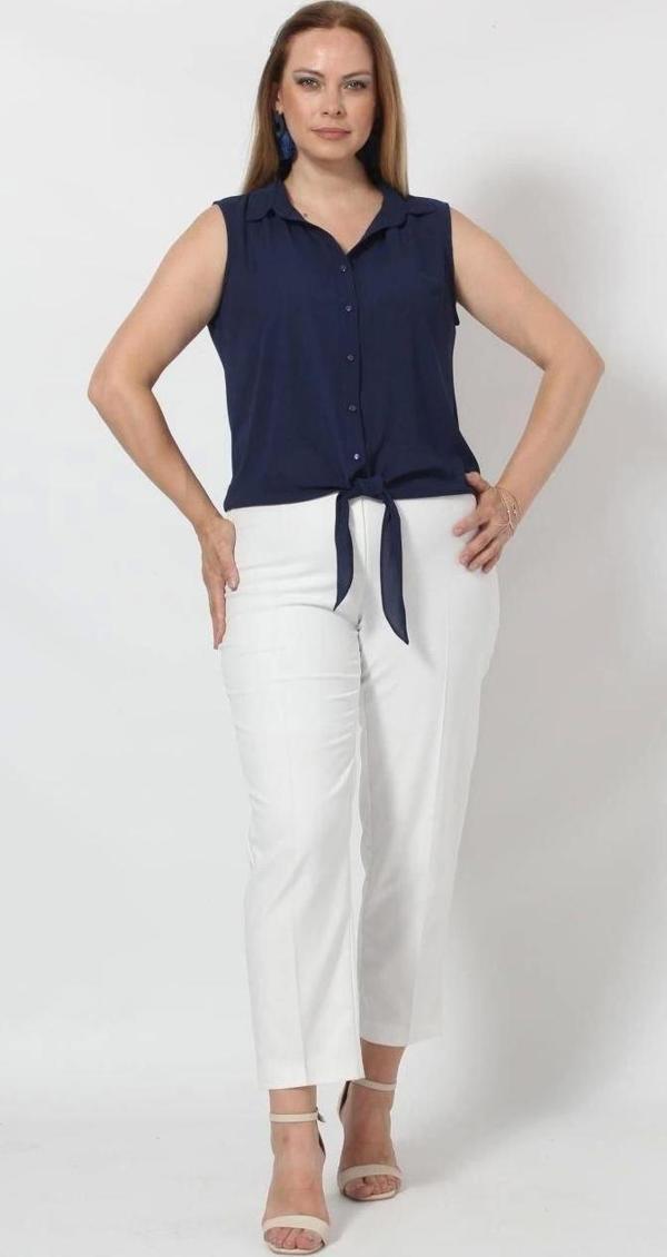 3253 Kolsuz Bağlamalı Gömlek Lacivert - Image 1