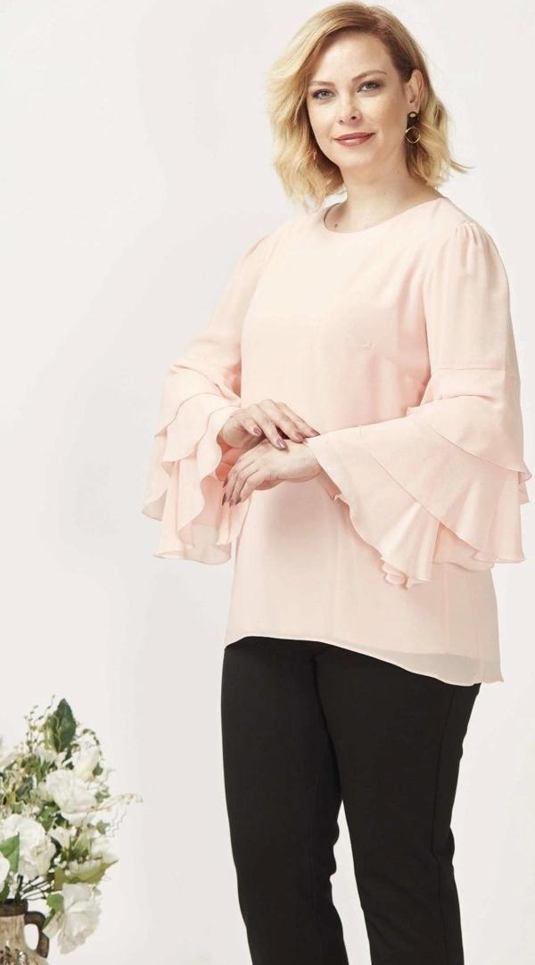 28009 Kolları Fırfırlı Büyük Beden Bluz Somon - Image 1