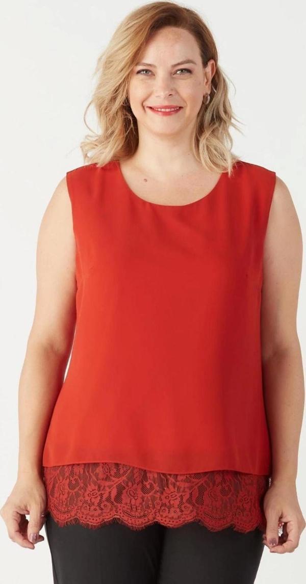 3207 Etek Ucu Dantelli Şifon Büyük Beden Şık Bluz Tarçın - Image 1