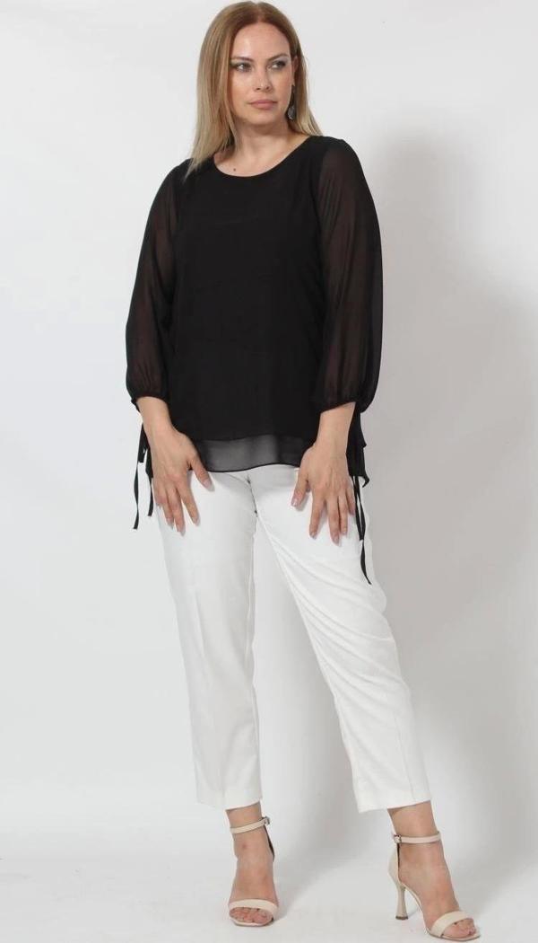 3243-1 Kol Ucu Bağlama Detaylı Bluz - Image 1