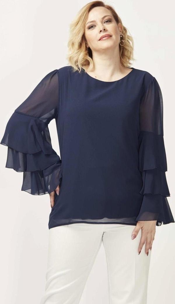 28009 Kolları Fırfırlı Büyük Beden Bluz Lacivert - Image 1