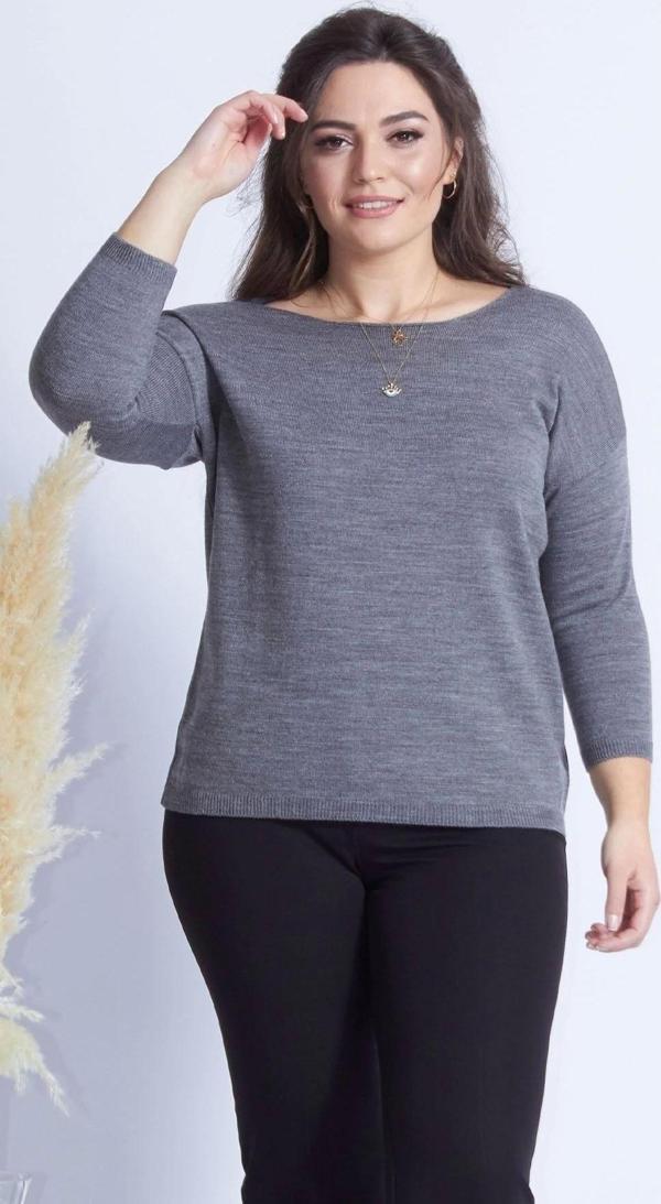 4011 Gri Truvakar Kol Büyük Beden Triko - Image 1