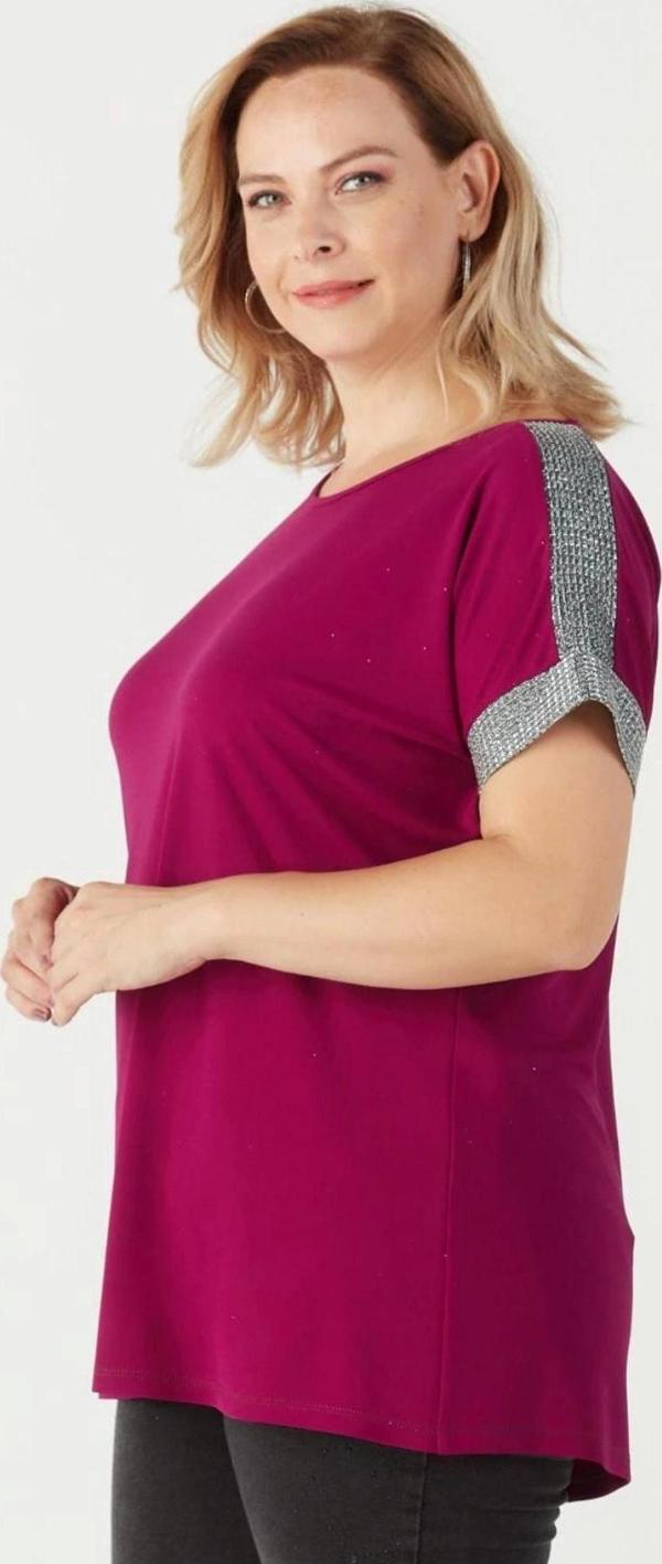 3236 Parlak Omuz Detaylı Esnek Büyük Beden Şık Bluz Violet - Image 1