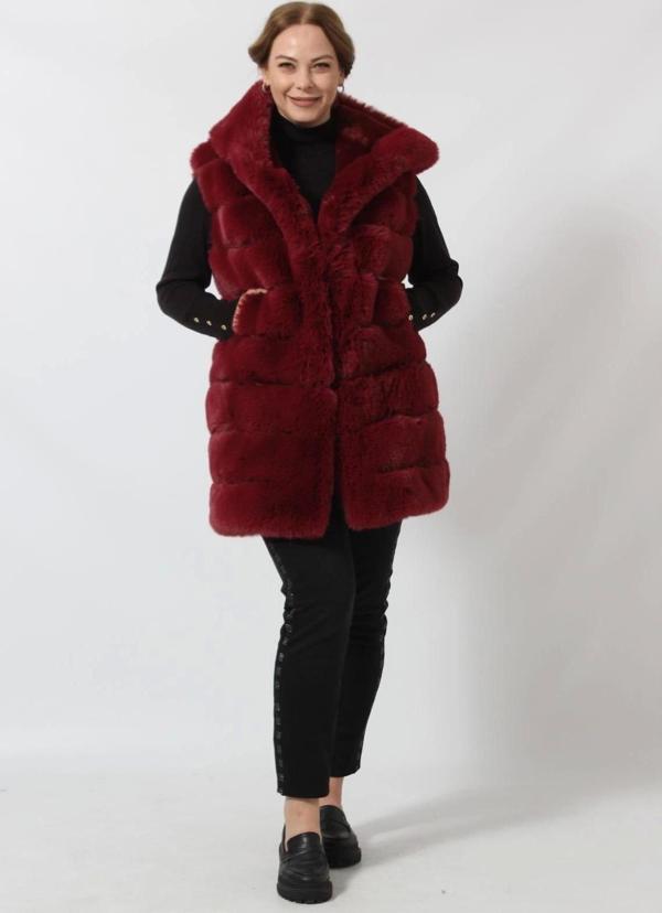 Etekten Kısalabilen Kapüşonlu Lüks Suni Kürk Yelek - Image 1