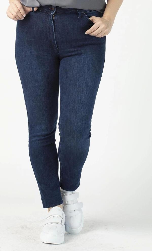P001m Düz Renk Tam Kalıp Dar Paça Büyük Beden Kot Pantolon Mavi - Image 1