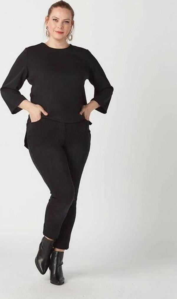 P001s Düz Renk Tam Kalıp Dar Paça Kot Pantolon Siyah - Image 1