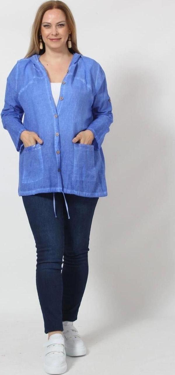 B027M Cebi Pullu Kapüşonlu Gömlek Mavi - Image 1