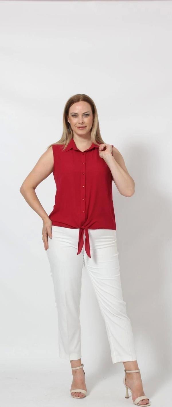 3253 Kolsuz Bağlamalı Gömlek Bordo - Image 1