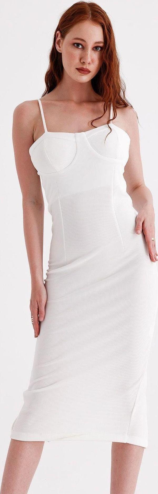 Sense Arka Gizli Fermuarli Gloplu Askili Ottoman Elbise | Elb35442 Ekru - Image 1