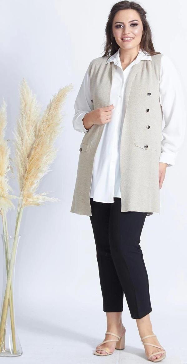 71930 Modern Düğmeli Büyük Beden Yelek - Image 1