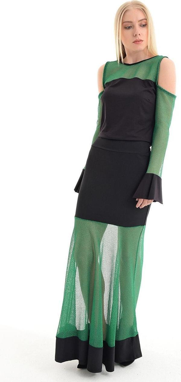 Sense Etek - Tül Garnili Kloş Etek | Etk31912 Yesıl - Image 1