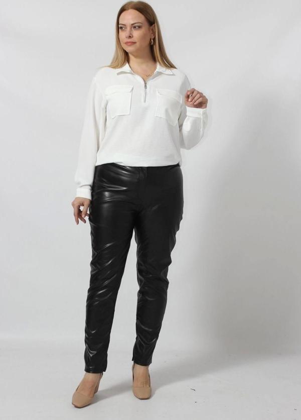 3272 FERMUAR DETAYLI BÜYÜK BEDEN DERİ PANTOLON - Image 1