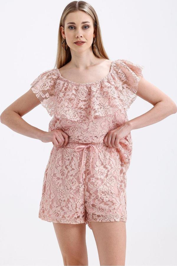 Sense Lastikli Içi Astarlı Dantel Şort | Şrt33683 Pudra - Image 1
