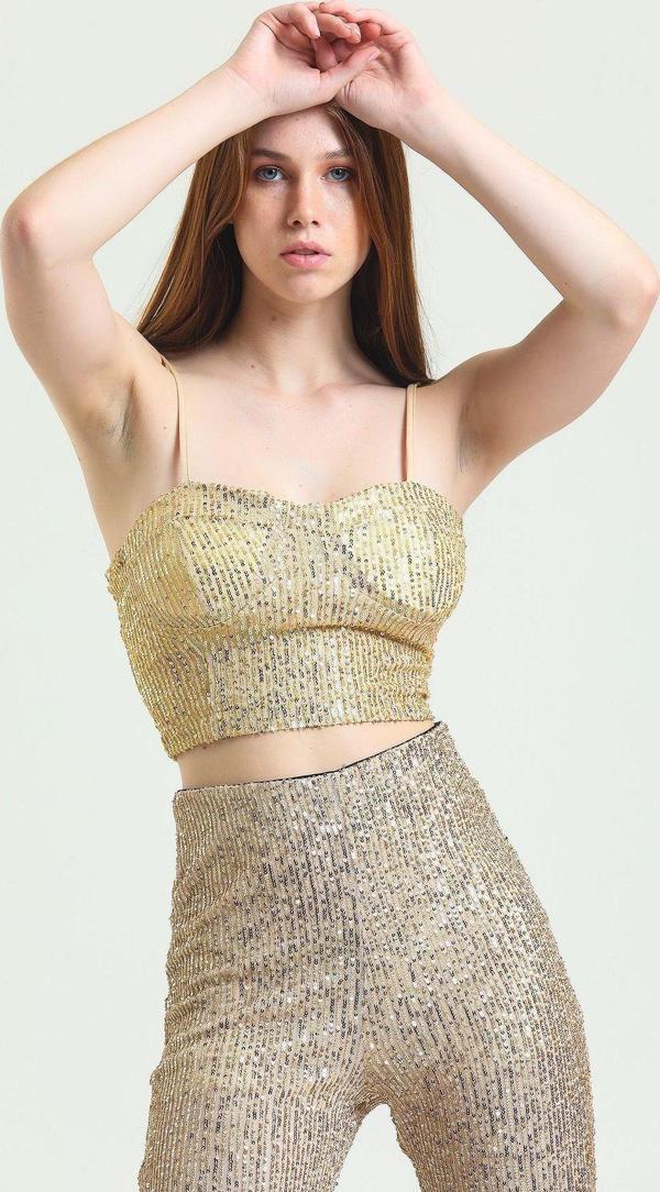 Sense Gloplu Arkası Fermuarlı Payet Bustiyer Bst33154 Gold - Image 1