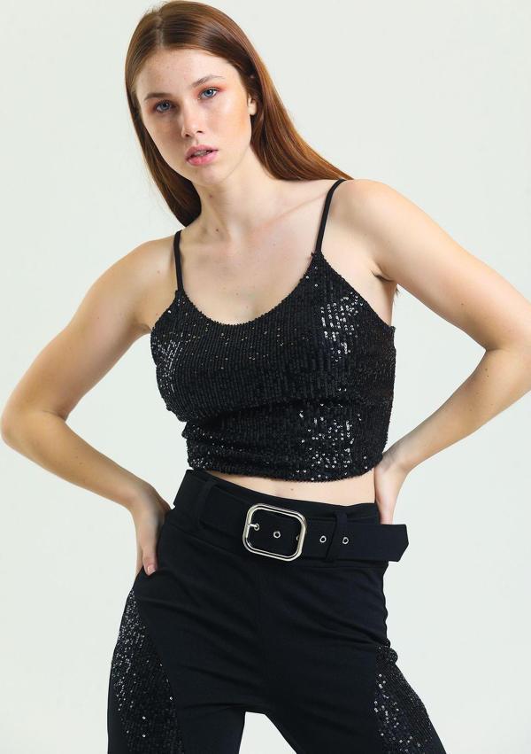 Sense Astarli Croptop Askili Bustiyer_Bus32491 Siyah - Image 1