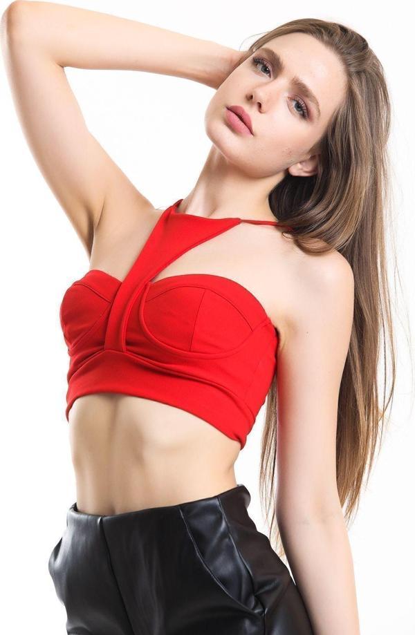 Sense Askılı Gloplu Scuba Krep Bustiyer | Bus33917 Kırmızı - Image 1