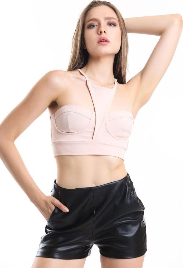 Sense Askılı Gloplu Scuba Krep Bustiyer | Bus33917 Pudra - Image 1