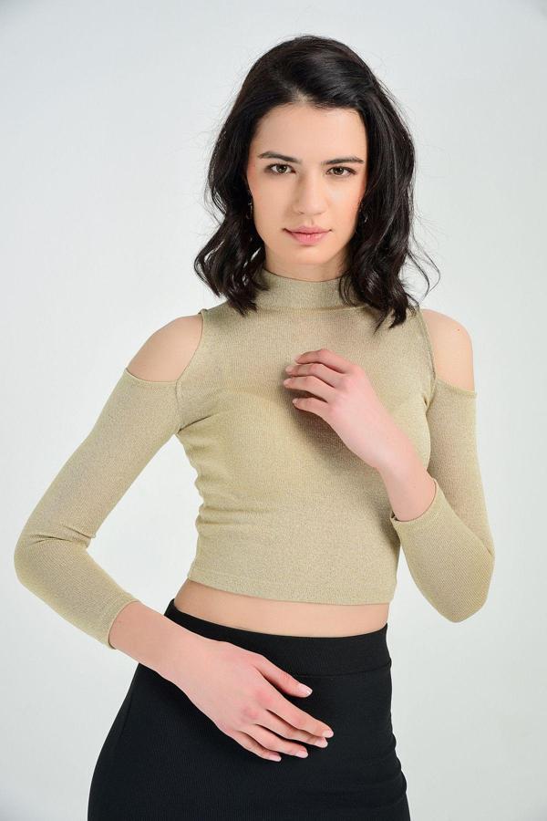Sense Omuz Basları Acık Balıkcı Yaka Bluz | Blz14344 Bej - Image 1
