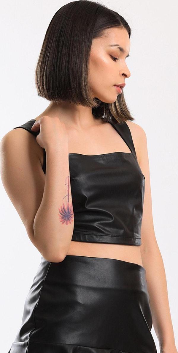 Sense Kare Yaka Arkası Fermuarlı Astarlı Deri Bustiyer | Bus34184 Siyah - Image 1