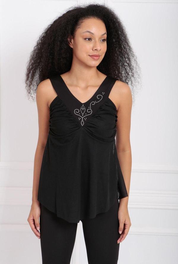 Sense Bader Ön Arka V Yaka Taşlı Atlet | Kpe5422Y07 Siyah - Image 1