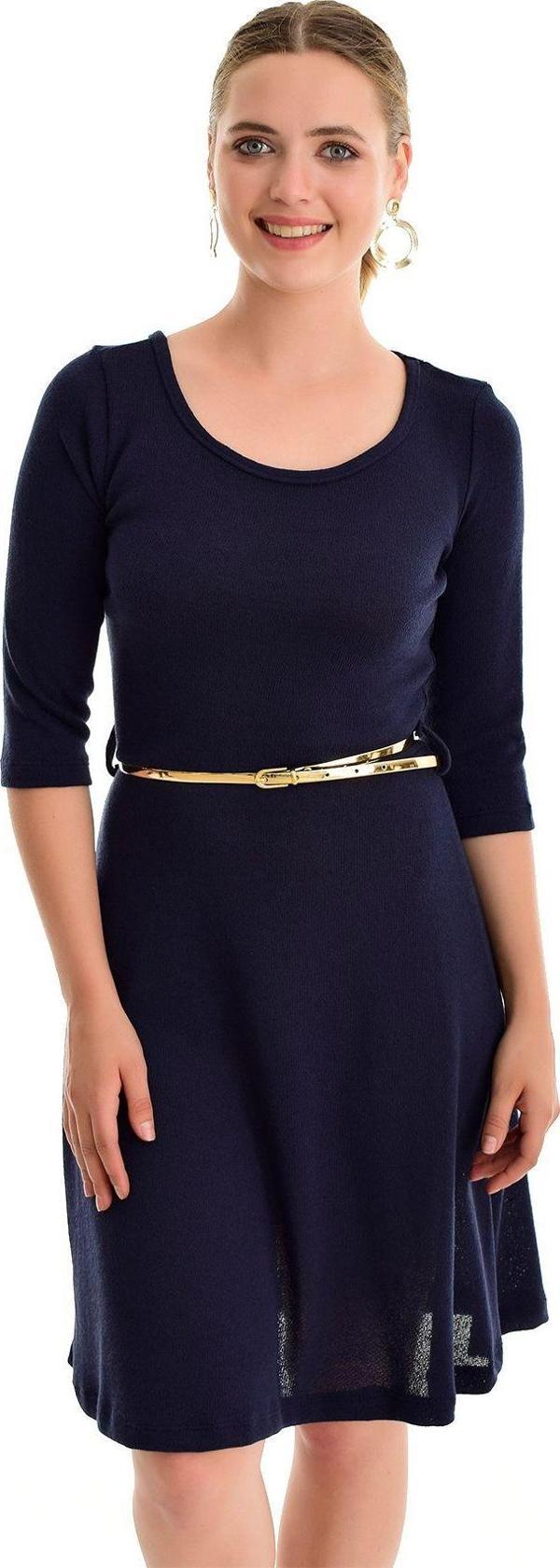 Sense Havuz Yaka Kloş Elbise | Elb32173 Lacıvert - Image 1