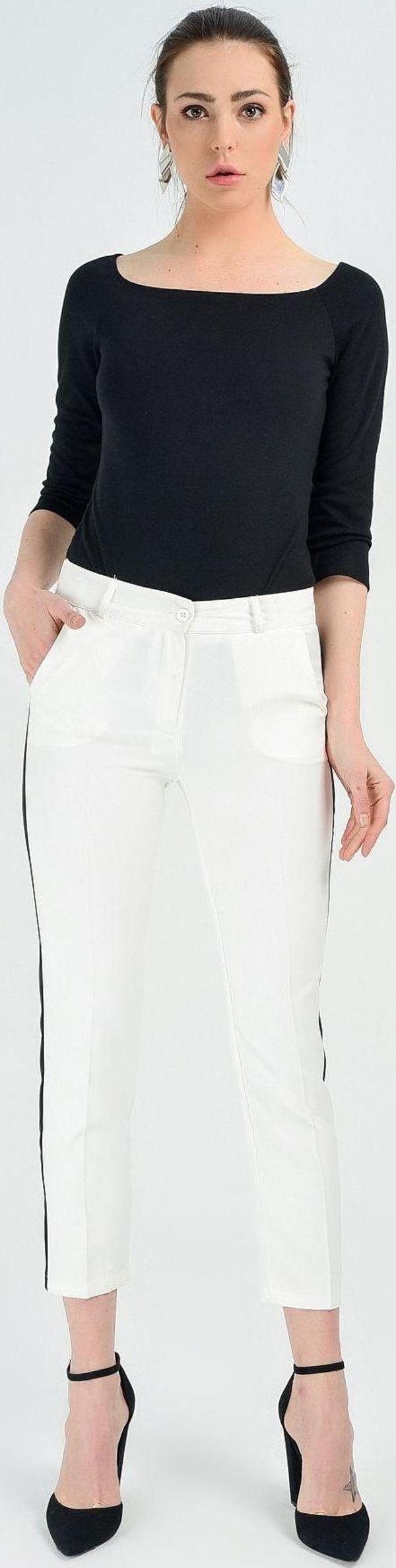 Sense Pantolon - Yani Seritli Bilekte Kalem Pantolon | Pnt19011 Ekru - Image 1