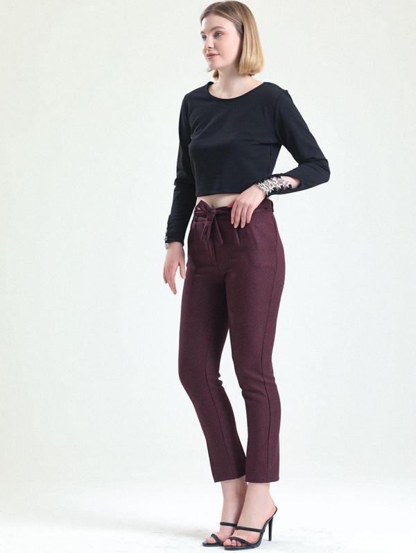 Sense Beli Kemerli Bilekte Pantolon | Pnt19022 Mor - Image 1
