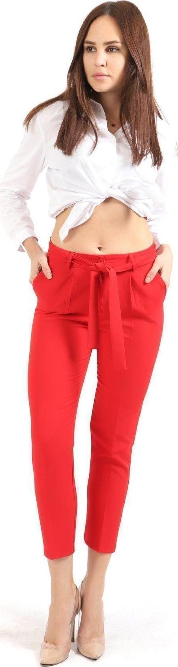 Sense Beli Kusaklı Kumas Pantolon | Pnt19018 Kırmızı - Image 1