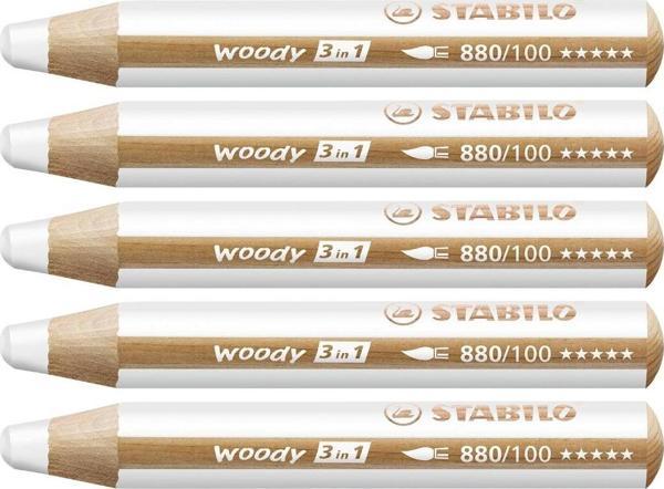 Stabilo Woody 3 in 1 880/100 Beyaz Boya Kalemi 5li Paket - Image 1