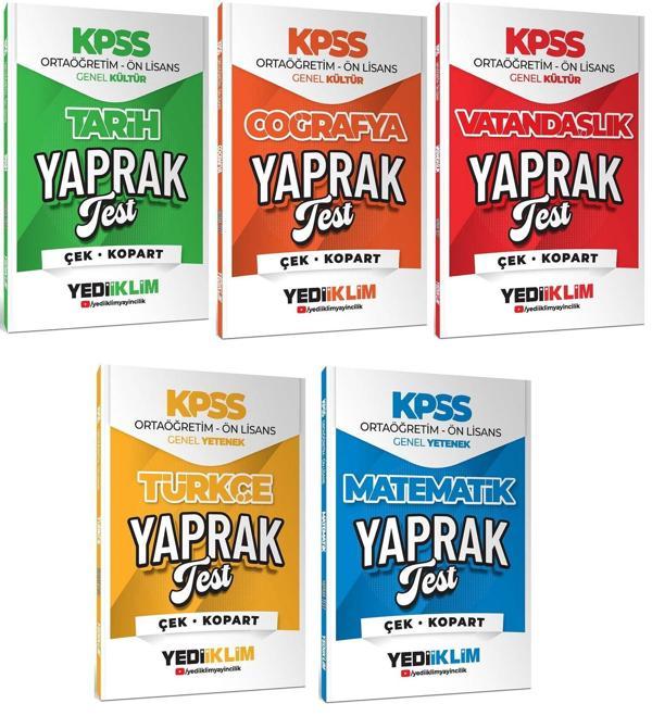 Yediiklim 2026 KPSS Lise Ortaöğretim Ön Lisans Yaprak Test 5 li Set Yediiklim Yayınları - Yediiklim Yayınları - Image 1