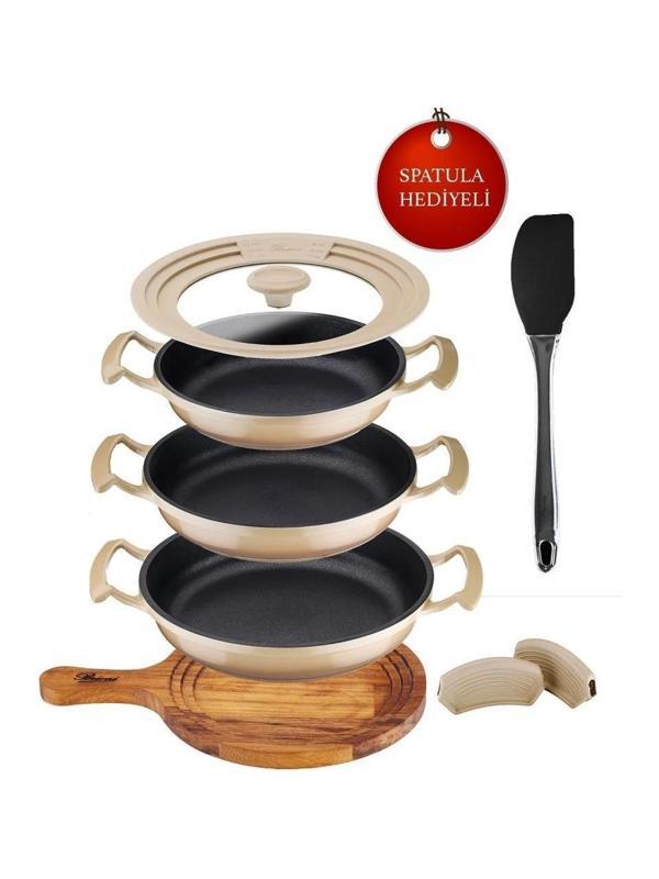 Brioni Try Cook 7 Parça Bej Yanmaz Yapışmaz Diamond Kaplama Sahanlık Tava Seti - Image 1