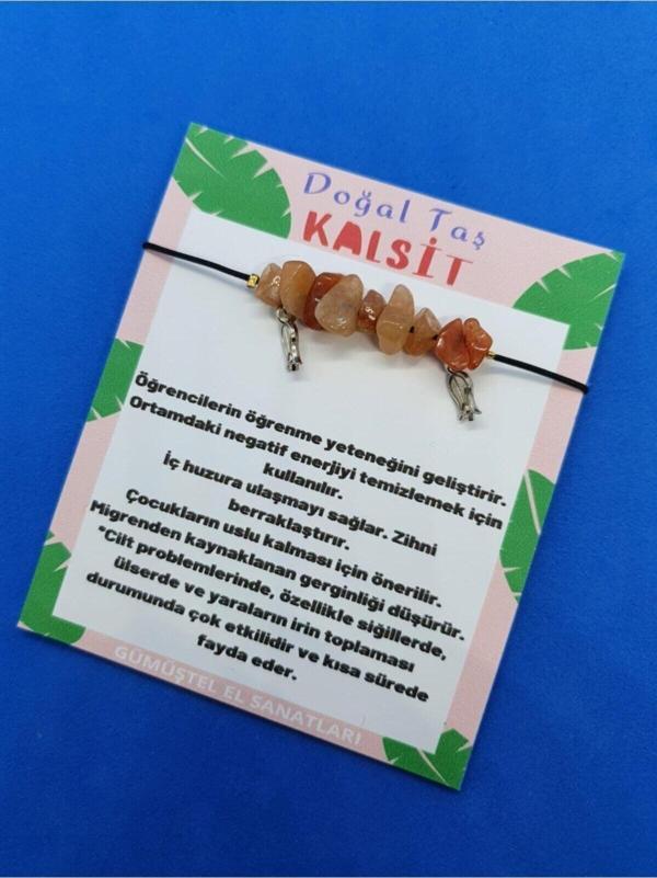 Sertifikalı Kahverengi Kelebek Detaylı Kalsit Doğal Taş Bileklik - Image 1