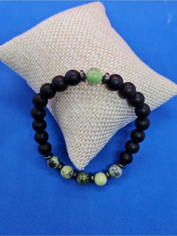 Sertifikalı Doğal Taş Krizopras Ve Hematit & Oniks Bileklik - Image 1