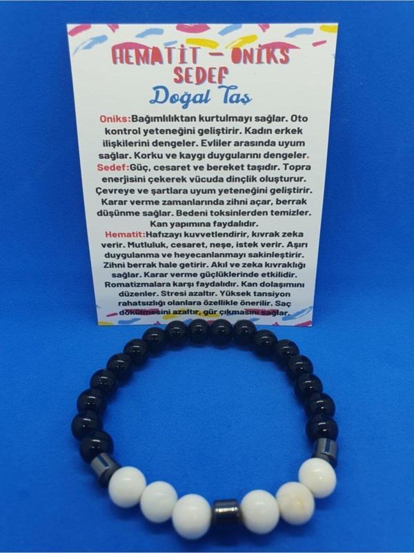 Sertifikalı Hematit Oniks Sedef Taşı Tasarım Bileklik - Image 1