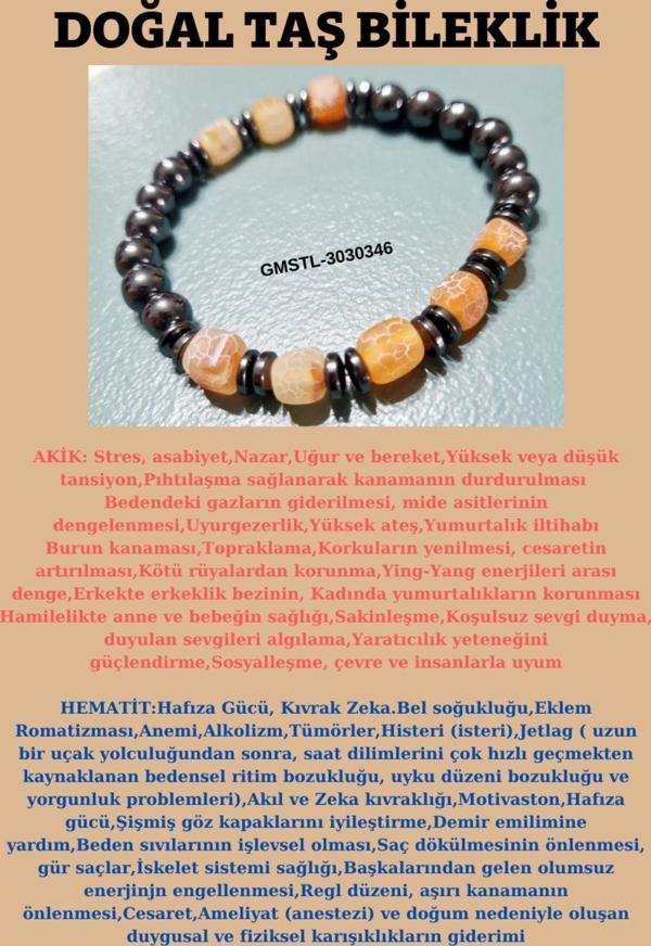 Sertifikalı Orijinal Doğal Taş Bileklik Akik Hematit Sürpriz Hediyeli - Image 1