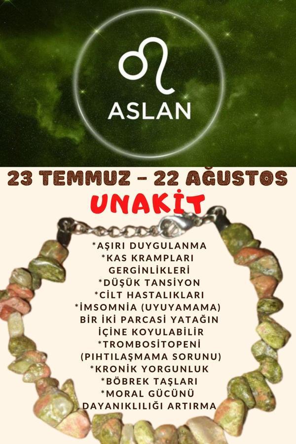 Sertifikalı Burç Taşı Aslan Burcu Unakit Taşı Bileklik - Image 1