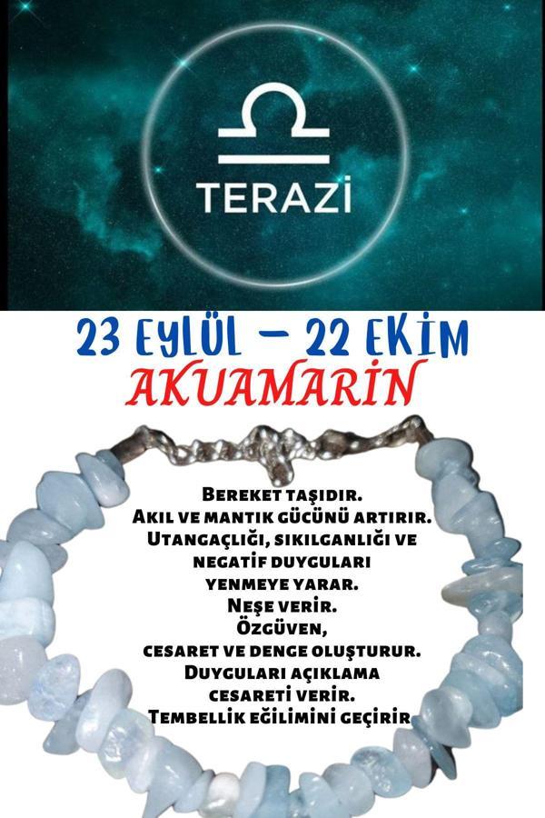 Sertifikalı Burç Taşı Terazi Burcu Akuamarin Taşı Bileklik - Image 1