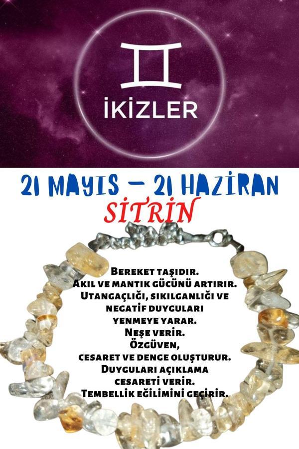 Sertifikalı Burç Taşı Ikizler Burcu Sitrin Taşı Bileklik - Image 1