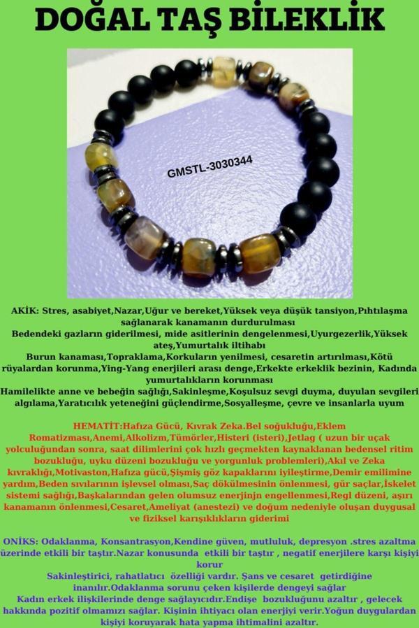 Sertifikalı Orijinal Doğal Taş Bileklik Akik Hematit Oniks Sürpriz Hediyeli - Image 1