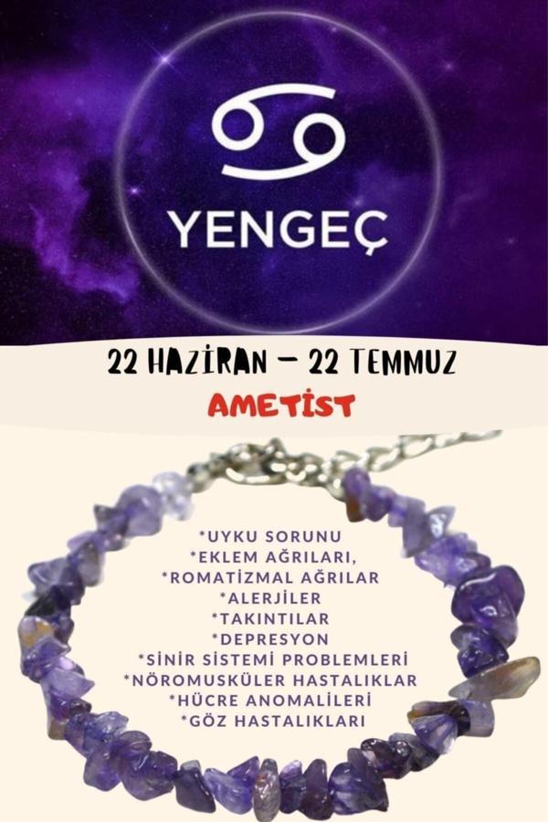 Sertifikalı Burç Taşı Yengeç Burcu Ametist Taşı Bileklik - Image 1