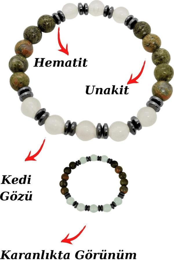Sertifikalı Unakit Kedi Gözü Hematit Doğal Taş Bileklik Karanlıkta Işık Saçar - Image 1