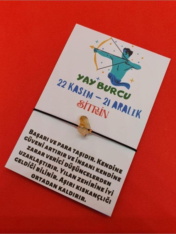 Sertifikalı Yay Burcu Sitrin Doğal Taşlı Ip Burç Bilekliği - Image 1