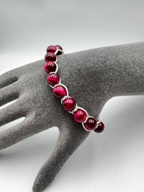 Sertifikalı Doğal Taş Kaplan Gözü Taşı Bileklik El Yapımı Özel Tasarım - Image 1