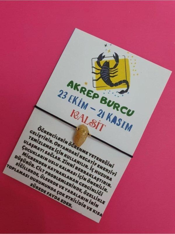 Sertifikalı Akrep Burcu Kalsit Doğal Taşlı Ip Burç Bilekliği - Image 1